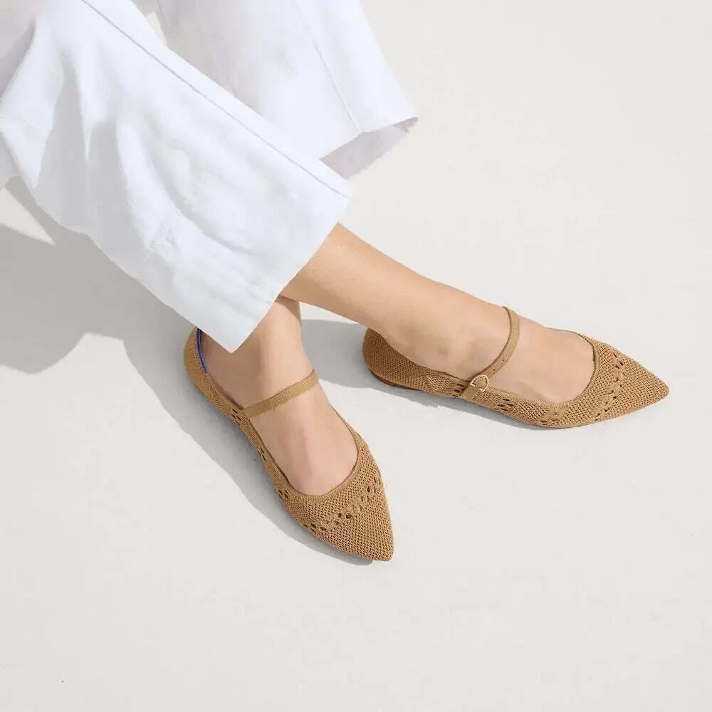 Rothy's The Point Mary Jane II Flats Wren Crochet Tan/Camel Women's Size 11.5